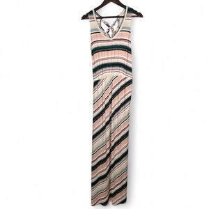 Maurices Pink and Green Sleeveless V-Neck Maxi Sundress